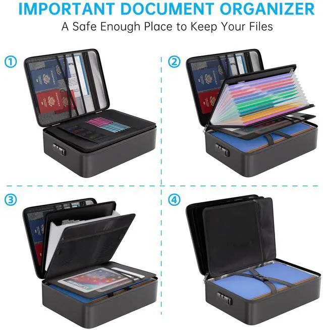 Alt view image 3 of 7 - File Organizer Bag with 13 Pocket Accordion File Folder, Fireproof Document Organizer with Lock& Labels,Multi-Layer Portable Home Travel Safe Storage Box for Important Documents,Files and More