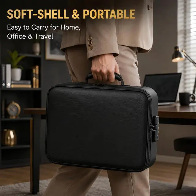 Alt view image 6 of 7 - Fireproof Document Box (Soft-Shell) with Lock, 5200°F Fireproof & Water-Resistant File Organizer for Important Documents, Certificates, Passport & 14" Laptop, Home Office Travel
