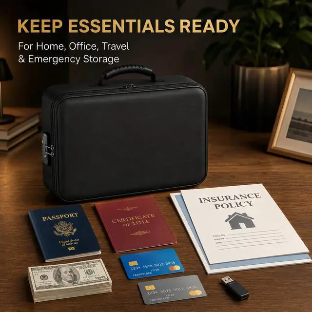 Alt view image 7 of 7 - Fireproof Document Box (Soft-Shell) with Lock, 5200°F Fireproof & Water-Resistant File Organizer for Important Documents, Certificates, Passport & 14" Laptop, Home Office Travel