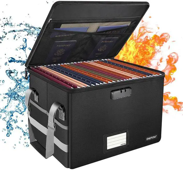 Main image of File Box with Lock,Fireproof Document Box with ZipperPockets,Collapsible File Organizer Filing Storage Cabinet with Handle,Portable Home Office Safe for Hanging Letter/Legal Folder,Black