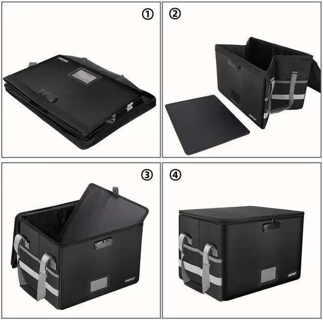 Alt view image 7 of 7 - File Box with Lock,Fireproof Document Box with ZipperPockets,Collapsible File Organizer Filing Storage Cabinet with Handle,Portable Home Office Safe for Hanging Letter/Legal Folder,Black