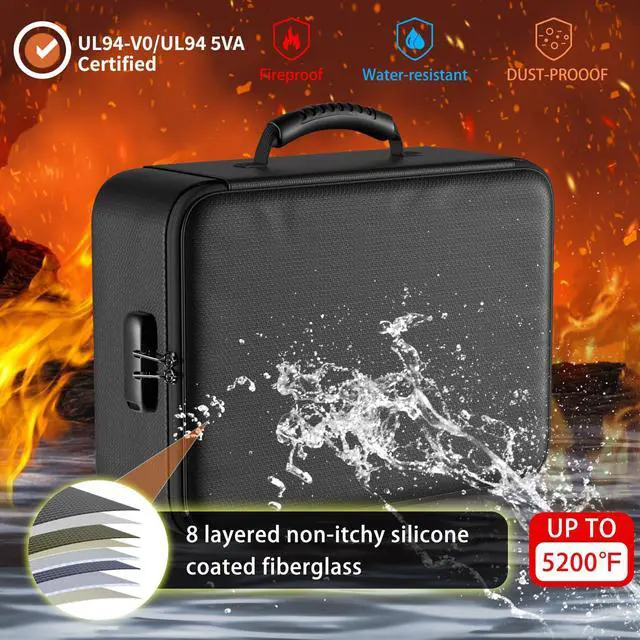 Alt view image 2 of 7 - 5200°F Fireproof Document Bag with Lock, Upgraded Heat Insulated Fireproof Box 8 Layers File Organizer, Portable Home Travel Safe Storage for Important Documents,Passports,Laptop, Black(Soft)