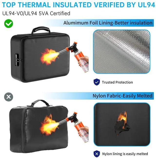 Alt view image 4 of 7 - 5200°F Fireproof Document Bag with Lock, Upgraded Heat Insulated Fireproof Box 8 Layers File Organizer, Portable Home Travel Safe Storage for Important Documents,Passports,Laptop, Black(Soft)
