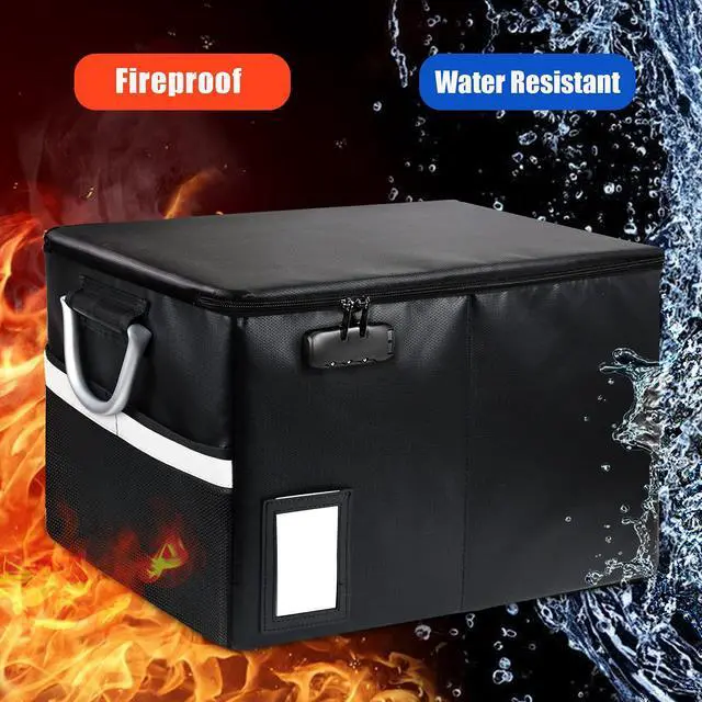 Alt view image 2 of 6 - Fireproof Document Box, Fireproof File Box with Lids, Important Document Organizer Box with Lock, Portable File Folder Organizer with Handle