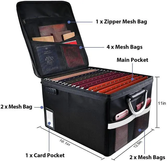 Alt view image 3 of 6 - Fireproof Document Box, Fireproof File Box with Lids, Important Document Organizer Box with Lock, Portable File Folder Organizer with Handle