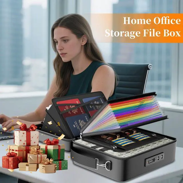 Alt view image 6 of 7 - Fireproof Document Box with Lock, Fireproof Water Resistant Hard Case File Organizer Safe Box with Multi Pockets, Protects Important Documents Certificates Laptop Passports (Black)