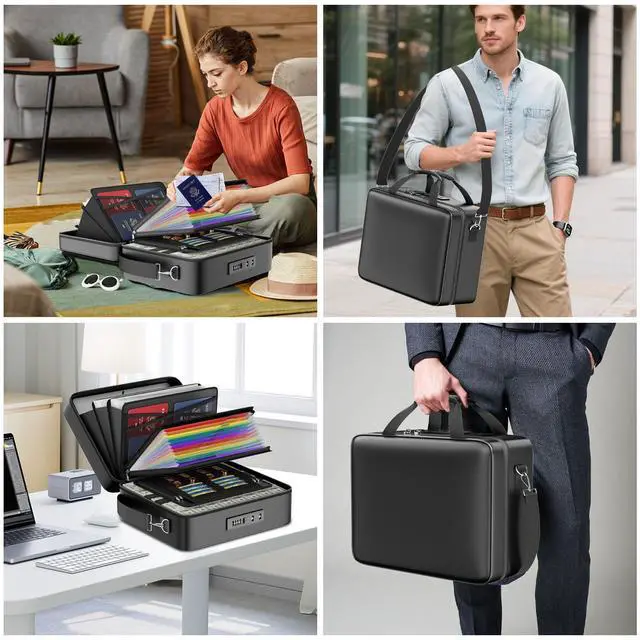 Alt view image 7 of 7 - Fireproof Document Box with Lock, Fireproof Water Resistant Hard Case File Organizer Safe Box with Multi Pockets, Protects Important Documents Certificates Laptop Passports (Black)