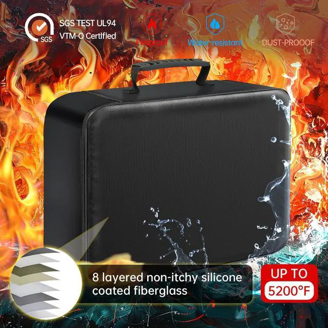 Alt view image 2 of 7 - Document Bag with Lock,Fireproof 3-Layer File Storage Case with Water-Resistant Zipper,Document Safe Portable Travel Home Organizer Bag for Laptop,Home&Office,Certificates,Gifts for Him