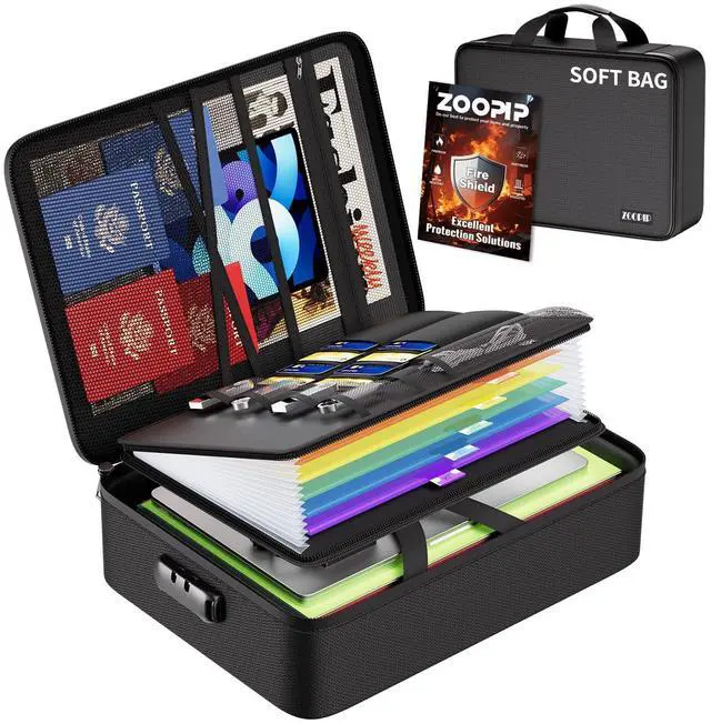 Main image of Fireproof Document Bag with Lock,Soft-Shell Document Organizer with Water-Resistant Zipper,Portable File Safe Storage for Laptops,Passports,Certificates,Important Paperwork(Black)