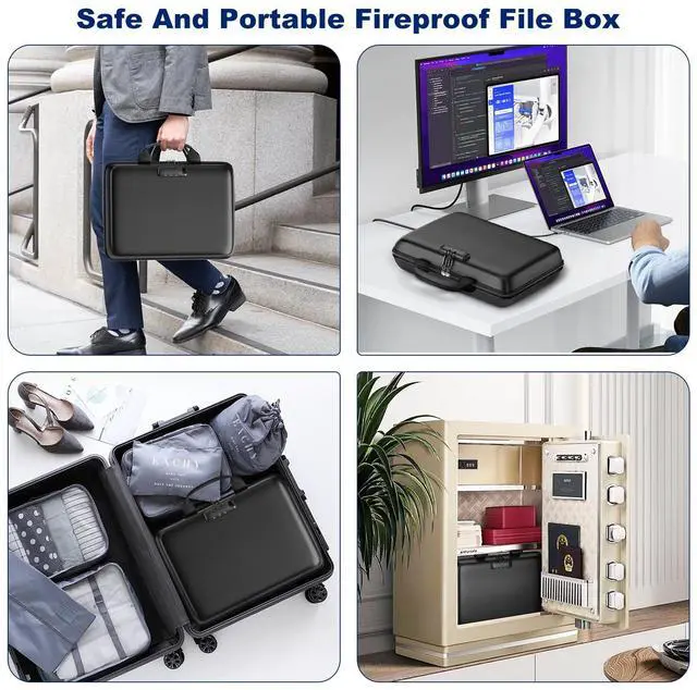 Alt view image 7 of 7 - Fireproof Document Box, Hard Case Fireproof File Organizer with Lock and 13 Pocket Accordion File Folder, Portable Safe Box for Home Office Travel to Storage Important Documents Laptop Black