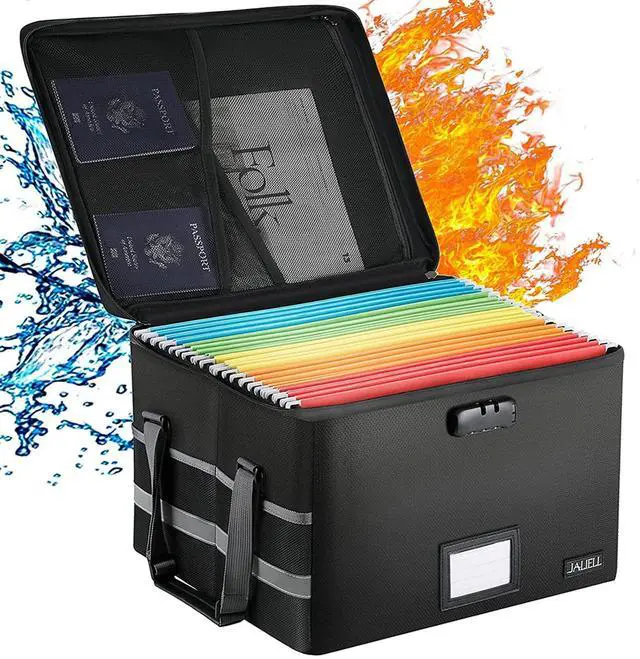 Main image of File Box with Lock, Fireproof Document File Organizer Box with Zipper & Adjustable Handle, Collapsible File Storage Box Home Office Safe Filing Cabinet for Hanging Letter/Legal Folder