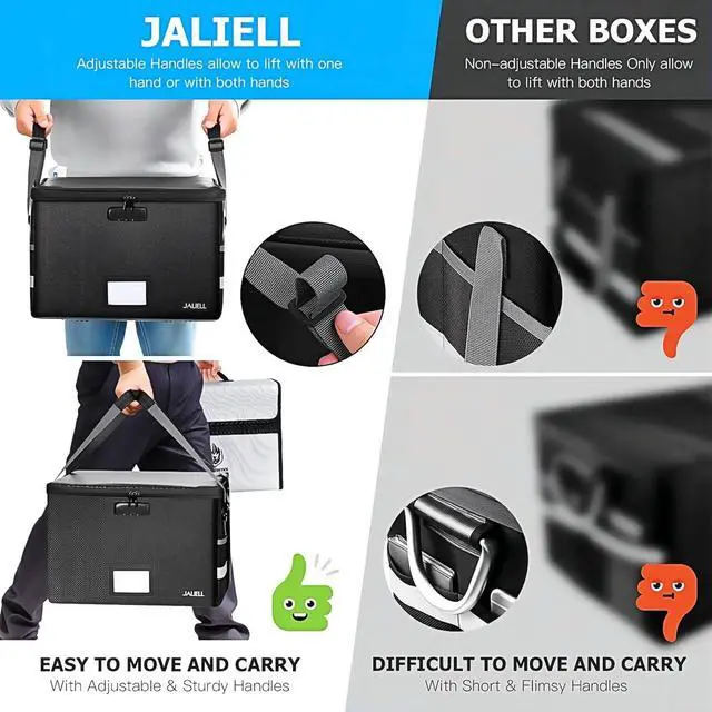 Alt view image 2 of 7 - File Box with Lock, Fireproof Document File Organizer Box with Zipper & Adjustable Handle, Collapsible File Storage Box Home Office Safe Filing Cabinet for Hanging Letter/Legal Folder