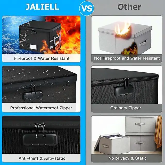 Alt view image 5 of 7 - File Box with Lock, Fireproof Document File Organizer Box with Zipper & Adjustable Handle, Collapsible File Storage Box Home Office Safe Filing Cabinet for Hanging Letter/Legal Folder