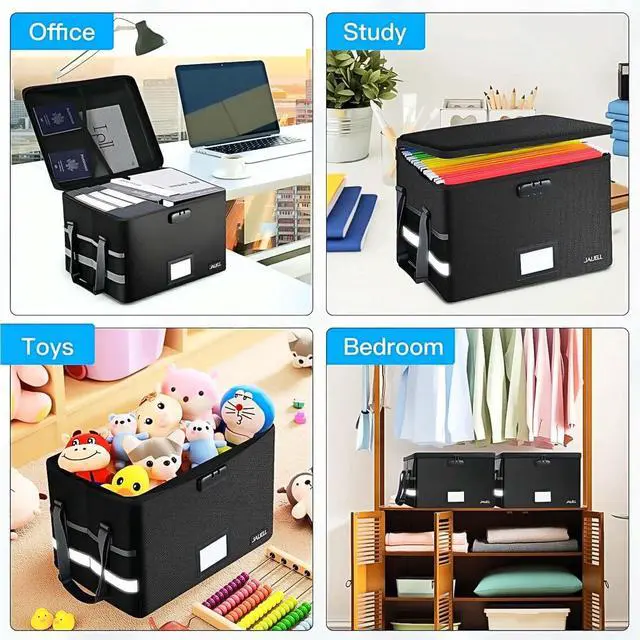 Alt view image 7 of 7 - File Box with Lock, Fireproof Document File Organizer Box with Zipper & Adjustable Handle, Collapsible File Storage Box Home Office Safe Filing Cabinet for Hanging Letter/Legal Folder