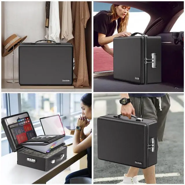 Alt view image 7 of 7 - 6400°F Fireproof Document Box with Lock,Heat Insulated Fireproof Water Resistant 10 Layers Hard Case Safe Box with ZipperMulti Pockets,Protects Personal Items,Documents,Laptop,Passport,Black