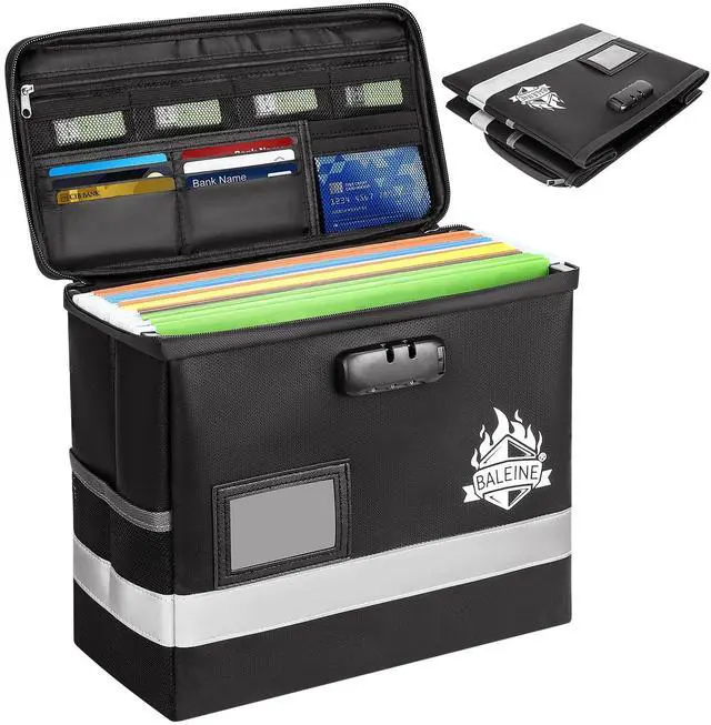 Main image of Fireproof Document Box with Lock, Portable Fireproof Document Bag Waterproof Fire Proof File Boxes for Documents, File Organizer Box for Important Paperwork (Black, 12.5''x10.5''x6'')