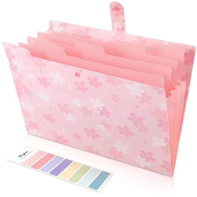 Main image of Pink Expanding File Folder with 5 Pockets, Cute Accordion File Organizer, Portable Receipt Paper Documents Organizer, Letter Size Filing Folder School Office Supplies