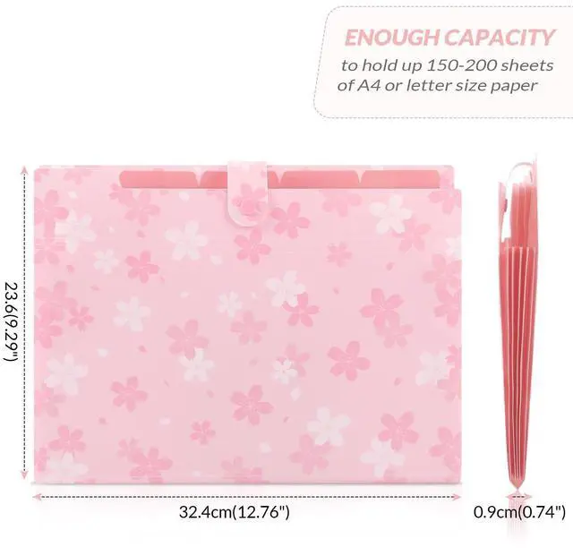 Alt view image 5 of 7 - Pink Expanding File Folder with 5 Pockets, Cute Accordion File Organizer, Portable Receipt Paper Documents Organizer, Letter Size Filing Folder School Office Supplies