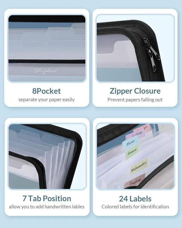 Alt view image 6 of 7 - Document Organizer, Accordion Folder with Front Pocket, 7 Pocket Expanding File Folder, Letter Size, Important Document Folder with Double Zipper, School Office Supplies (Blue, 1 Pack)