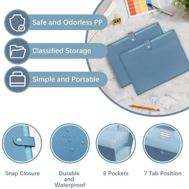 Alt view image 3 of 7 - 2Pack Accordion File Organizer Expanding File Folder with 8 Pockets, Bulk Letter Size Portable Paper Document Organizer for Office Home Business Supplies