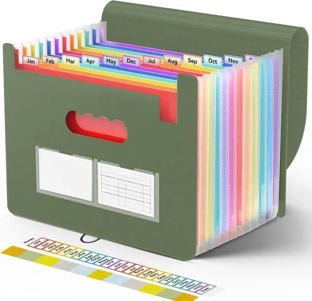 Main image of Accordion File Organizer, 13 Pockets Expanding File Folders, Portable Monthly Paper Bill Tax Receipt Organizer, Letter A4 Size Document Holder with Blank Labels