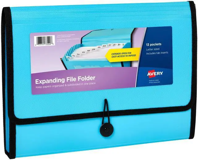 Main image of Expanding File Folder Organizer, 13-Pocket Accordion File Organizer, Aqua, Holds 425 Letter/A4-Size Sheets (73554)