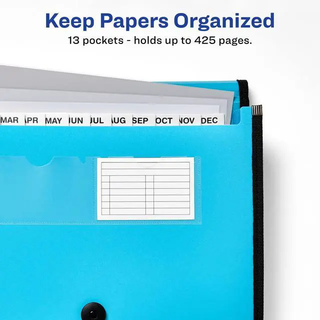 Alt view image 5 of 7 - Expanding File Folder Organizer, 13-Pocket Accordion File Organizer, Aqua, Holds 425 Letter/A4-Size Sheets (73554)