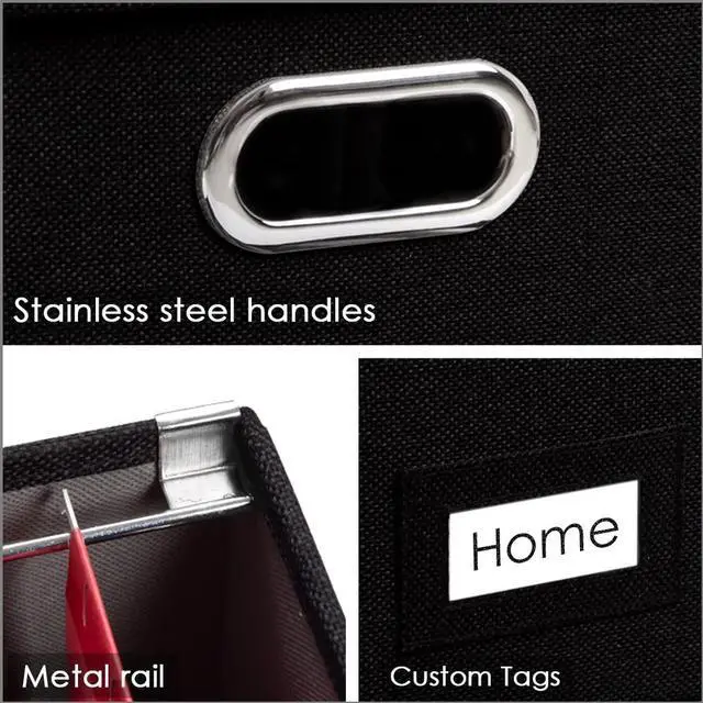 Alt view image 6 of 7 - File Organizer Box - Set of 1 Collapsible Decorative Linen Filing Storage Hanging File Folders with Lids Office Cabinet Letter/Legal Size Black (17x14x11.2 inch)