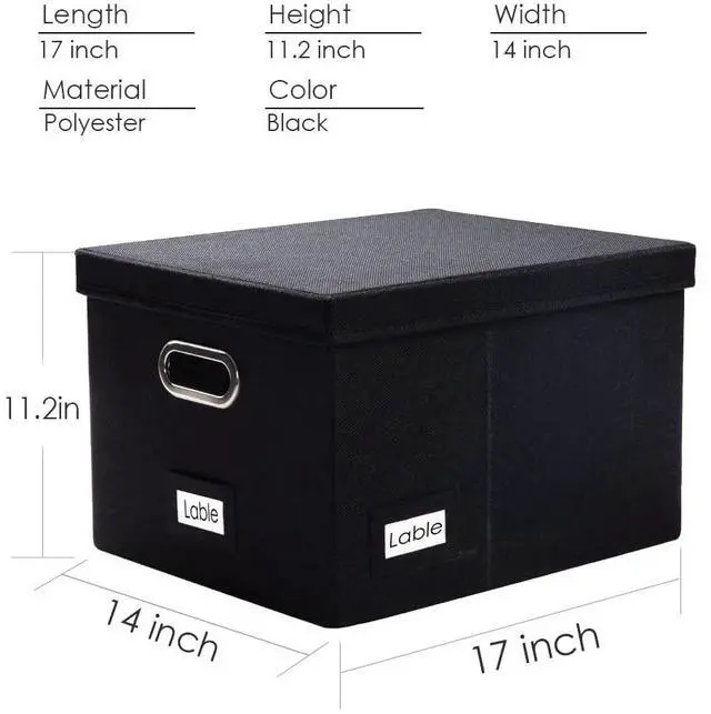 Alt view image 7 of 7 - File Organizer Box - Set of 1 Collapsible Decorative Linen Filing Storage Hanging File Folders with Lids Office Cabinet Letter/Legal Size Black (17x14x11.2 inch)