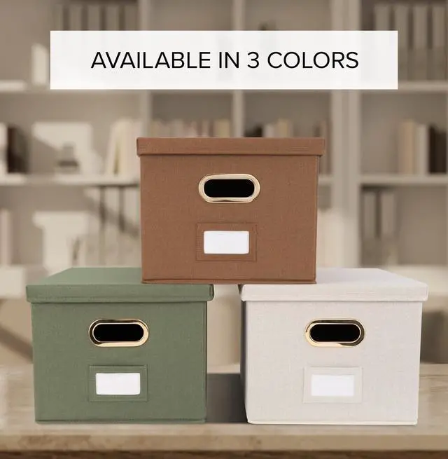 Alt view image 2 of 7 - Decorative File Organizer Box Set of 2 - Collapsible Linen Filing Cabinets with Handles Are Perfect to Store All Your Documents & Hanging File Folders - Portable Easy Slide Office Crates with Lid