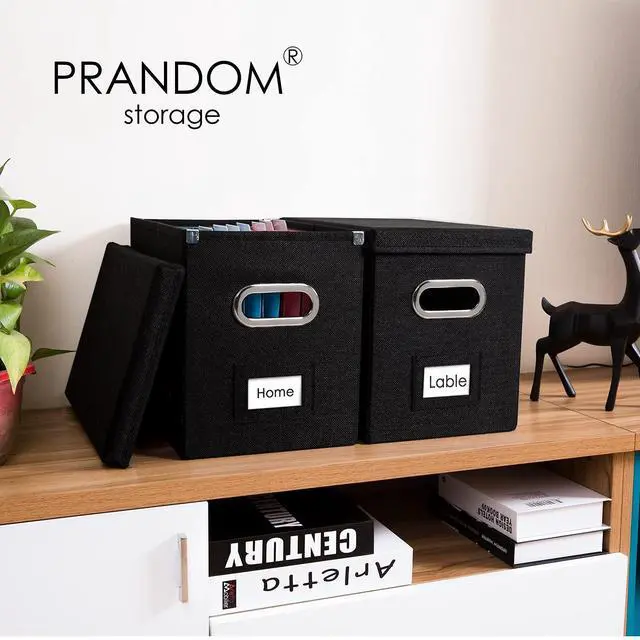 Alt view image 2 of 7 - File Organizer Box - Set of 1 Collapsible Decorative Linen Filing Storage Hanging File Folders with Lids Office Cabinet Letter Size Black (14x9.3x10.8 inch)