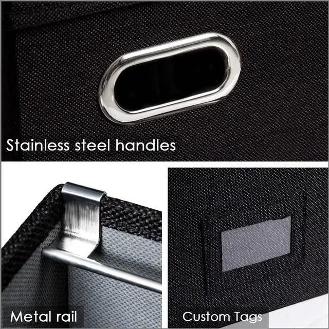 Alt view image 7 of 7 - File Organizer Box - Set of 1 Collapsible Decorative Linen Filing Storage Hanging File Folders with Lids Office Cabinet Letter Size Black (14x9.3x10.8 inch)