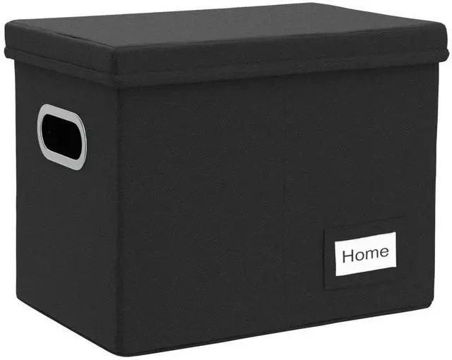 Alt view image 4 of 7 - File Organizer Box - Set of 1 Collapsible Decorative Linen Filing Storage Hanging File Folders with Lids Office Cabinet Letter Size Black (14x9.3x10.8 inch)