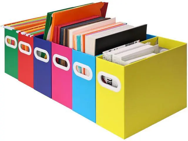 Main image of Collapsible File Organizer Box with Handle Cardboard Hanging File Folder Storage Crate for Desk, Office, School, or Home Colorful Portable Filing Box, Document Organizer, Magazine Holder