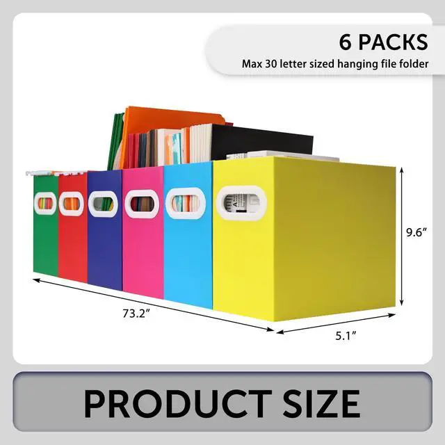 Alt view image 2 of 7 - Collapsible File Organizer Box with Handle Cardboard Hanging File Folder Storage Crate for Desk, Office, School, or Home Colorful Portable Filing Box, Document Organizer, Magazine Holder