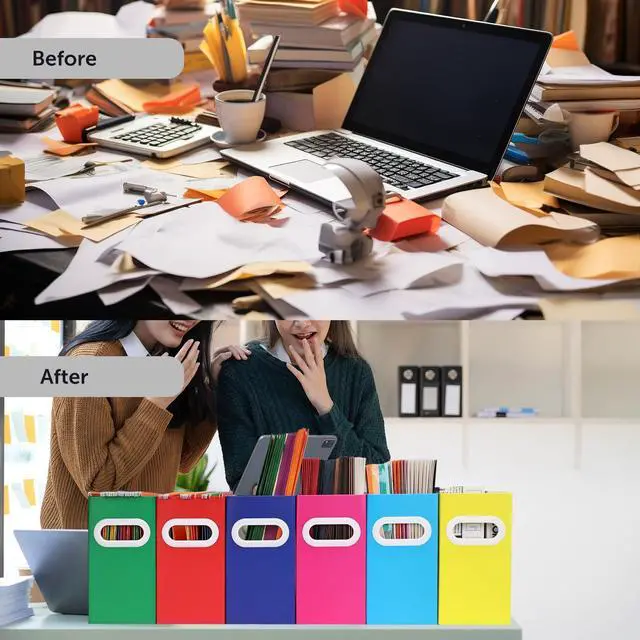 Alt view image 5 of 7 - Collapsible File Organizer Box with Handle Cardboard Hanging File Folder Storage Crate for Desk, Office, School, or Home Colorful Portable Filing Box, Document Organizer, Magazine Holder