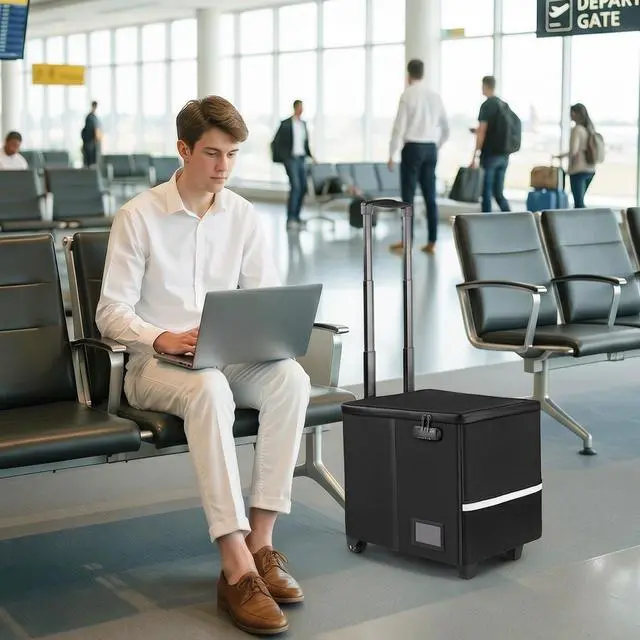 Alt view image 7 of 7 - Fireproof File Box with Wheels, Collapsible Rolling Fireproof Document Bag with Lock, Fireproof Box with Handle & Casters, Mobile Fireproof Document Storage for Legal/Letter Size Files