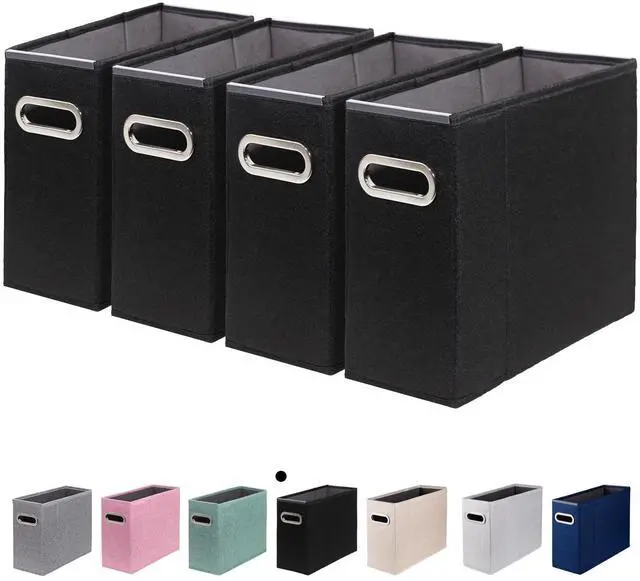 Main image of 4 Packs Letter Size File Organizer, File Folders Organizer, Fabric Storage Box, Collapsible Paper Organizer with Metal Handle, Smooth PVC Rails, Only Box (Black)