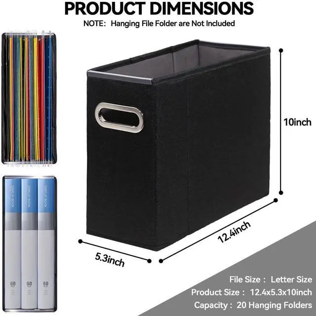 Alt view image 2 of 7 - 4 Packs Letter Size File Organizer, File Folders Organizer, Fabric Storage Box, Collapsible Paper Organizer with Metal Handle, Smooth PVC Rails, Only Box (Black)