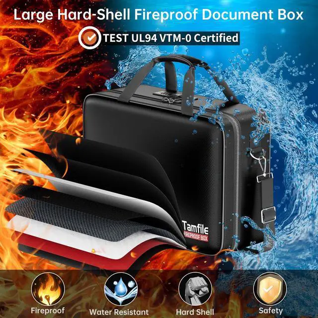 Alt view image 2 of 7 - Fireproof Document Box with Lock, Hard Case Fireproof Water Resistant File Organizer with 24 Colorful Pockets, Fire Safe Box for Important Documents, Valuables, Laptop, Passports (Black)