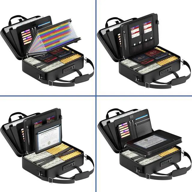 Alt view image 6 of 7 - Fireproof Document Box with Lock, Hard Case Fireproof Water Resistant File Organizer with 24 Colorful Pockets, Fire Safe Box for Important Documents, Valuables, Laptop, Passports (Black)