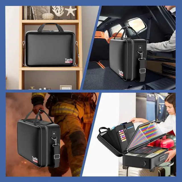 Alt view image 7 of 7 - Fireproof Document Box with Lock, Hard Case Fireproof Water Resistant File Organizer with 24 Colorful Pockets, Fire Safe Box for Important Documents, Valuables, Laptop, Passports (Black)