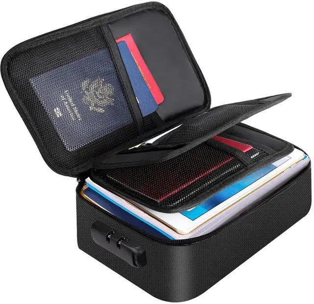 Main image of Small Fireproof Storage Organizer Case with Lock(9x 5.3x 3.7), 3-Layer Soft Money Safe Coin Organizer Wallet Bag for Cash,Card,Passport,Check,Bill,Travel Home Organizer Carrying Case,Black