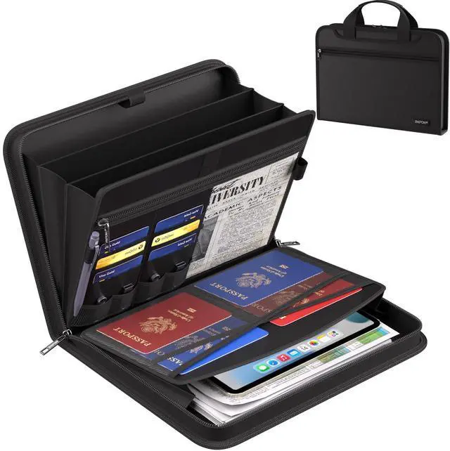 Main image of Document Organizer Folder, Fireproof Expanding File Folder with Multi Pockets, 3 Pockets File Organizer with Handle, Portable Home Travel Safe Storage for Important Documents, Passport, Laptop