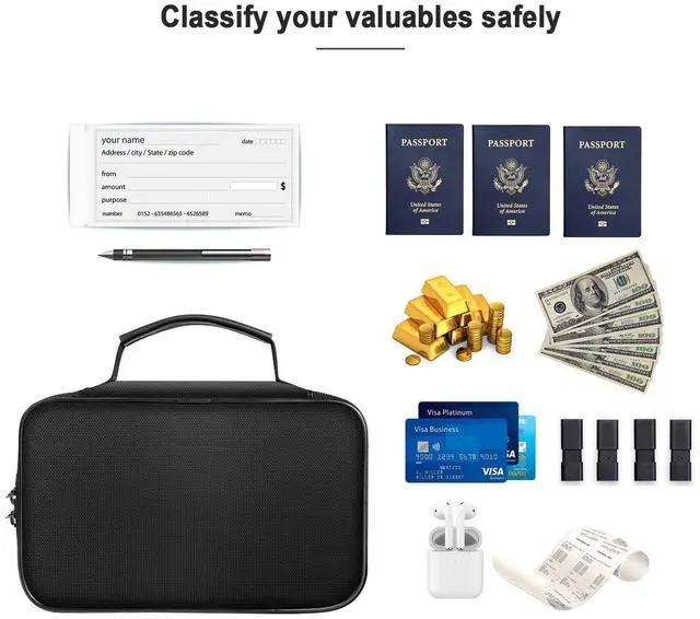 Alt view image 4 of 7 - Small Fireproof Storage Organizer Case with Lock(9x 5.3x 3.7), 3-Layer Soft Money Safe Coin Organizer Wallet Bag for Cash,Card,Passport,Check,Bill,Travel Home Organizer Carrying Case,Black