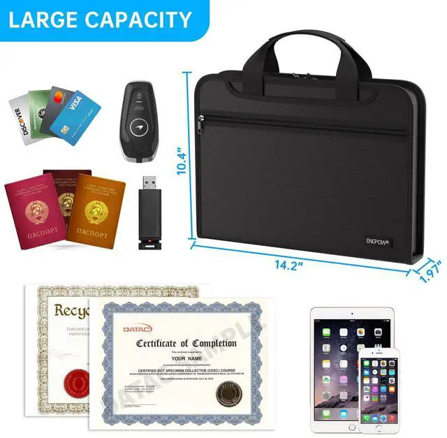 Alt view image 2 of 7 - Document Organizer Folder, Fireproof Expanding File Folder with Multi Pockets, 3 Pockets File Organizer with Handle, Portable Home Travel Safe Storage for Important Documents, Passport, Laptop