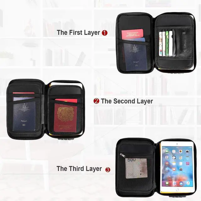 Alt view image 6 of 7 - Small Fireproof Storage Organizer Case with Lock(9x 5.3x 3.7), 3-Layer Soft Money Safe Coin Organizer Wallet Bag for Cash,Card,Passport,Check,Bill,Travel Home Organizer Carrying Case,Black