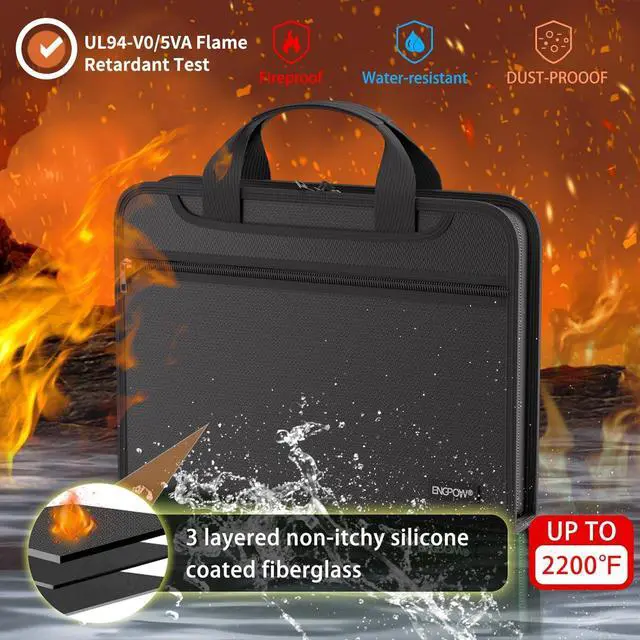 Alt view image 3 of 7 - Document Organizer Folder, Fireproof Expanding File Folder with Multi Pockets, 3 Pockets File Organizer with Handle, Portable Home Travel Safe Storage for Important Documents, Passport, Laptop