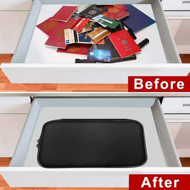 Alt view image 7 of 7 - Small Fireproof Storage Organizer Case with Lock(9x 5.3x 3.7), 3-Layer Soft Money Safe Coin Organizer Wallet Bag for Cash,Card,Passport,Check,Bill,Travel Home Organizer Carrying Case,Black
