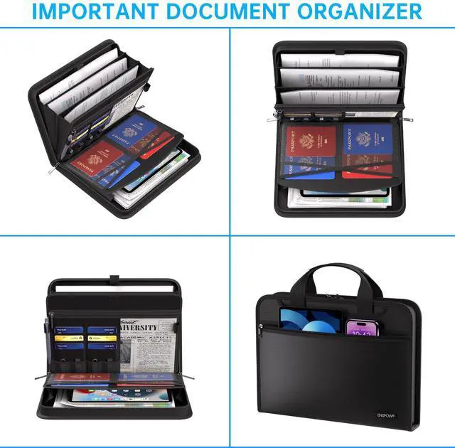 Alt view image 5 of 7 - Document Organizer Folder, Fireproof Expanding File Folder with Multi Pockets, 3 Pockets File Organizer with Handle, Portable Home Travel Safe Storage for Important Documents, Passport, Laptop